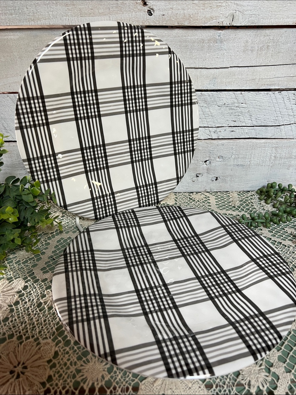 Robert Stanley Black & White Buffalo Check Melamine Dinner Plates Set Of 2